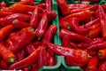 fresh organic red pepper from farm close up in the grocery store Royalty Free Stock Photo