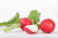 Fresh organic red radishes with green leaves Royalty Free Stock Photo