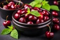 Fresh organic ripe red cherries in bowl. Healthy summer fruit image Royalty Free Stock Photo