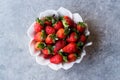 Fresh Organic Ripe Strawberries in white Ceramic Bowl. Royalty Free Stock Photo