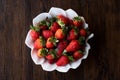 Fresh Organic Ripe Strawberries in white Ceramic Bowl. Royalty Free Stock Photo