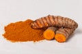 Fresh organic root and turmeric powder - Curcuma longa Royalty Free Stock Photo