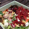 Fresh organic rubbish with red currants in a small plastic bucket for recycling Royalty Free Stock Photo