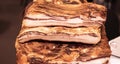 Fresh organic smoked cured bacon on market