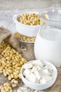 Fresh organic soy products:soy milk, soy yogurt, soy chese tofu