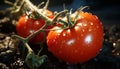 Fresh organic tomato, a drop of water, nature vibrant harvest generated by AI Royalty Free Stock Photo