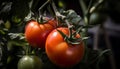 Fresh organic tomato on wet green leaf generated by AI Royalty Free Stock Photo