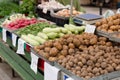 Fresh organic and vegetables at farmers market in city Royalty Free Stock Photo