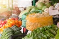 Fresh organic and vegetables at farmers market in city Royalty Free Stock Photo