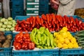 Fresh and organic vegetables at farmers market. Natural produce. Paprika. Pepper. Royalty Free Stock Photo