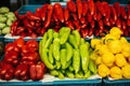 Fresh and organic vegetables at farmers market. Natural produce. Paprika. Pepper. Royalty Free Stock Photo