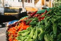 Fresh and organic vegetables at farmers market. Marketplace. Natural produce. Paprika. Pepper. Natural local products on Royalty Free Stock Photo