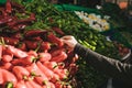 Fresh and organic vegetables at farmers market. Marketplace. Natural produce. Paprika. Pepper. Natural local products on Royalty Free Stock Photo