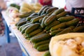 Fresh organic vegetables and fruits on sale at the local farmers summer market outdoors. Healthy organic food concept Royalty Free Stock Photo