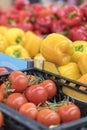 Fresh organic Vegetables and fruits on shelf in supermarket, farmers market. Healthy food concept. Vitamins and minerals Royalty Free Stock Photo