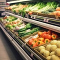 Fresh organic Vegetables and fruits on shelf in supermarket, farmers market. Generative ai Royalty Free Stock Photo