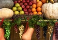 Fresh organic Vegetables and fruits on shelf in supermarket, outdoor Royalty Free Stock Photo