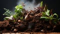 Fresh organic vegetables grow in the dirt, nourishing nature bounty generated by AI