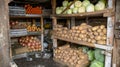 Fresh organic vegetables in rustic wooden boxes on a market Royalty Free Stock Photo