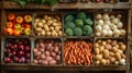 Fresh organic vegetables in rustic wooden boxes Royalty Free Stock Photo