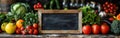 Fresh Organic Vegetables and Vegan Food at Farmers Market Chalkboard in Regional Organic Shop Royalty Free Stock Photo