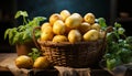 Fresh organic vegetables in a wicker basket, nature healthy bounty generated by AI Royalty Free Stock Photo