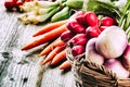 Fresh organic vegetables on wooden table