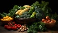 Fresh, organic vegetables on a wooden table, nature healthy bounty generated by AI Royalty Free Stock Photo