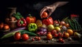 Fresh organic vegetables on wooden table, nature healthy colorful bounty generated by AI Royalty Free Stock Photo