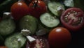 Fresh organic vegetarian salad with ripe tomato and cucumber slices generated by AI Royalty Free Stock Photo