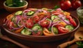 Fresh organic vegetarian salad with ripe tomato and cucumber slices generated by AI Royalty Free Stock Photo