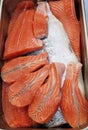 Fresh organic Norwegian salmon fillets in preparation for a healthy dinner