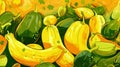 Fresh Organic Yellow Squash Vegetable Horizontal Background Illustration. Royalty Free Stock Photo