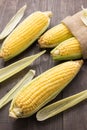 Fresh organic yellow sweet corn on wooden table Royalty Free Stock Photo