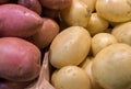 Fresh organic young white and red potatoes sold on market Royalty Free Stock Photo