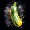 Fresh Organic Zucchini Vegetable Square Watercolor Illustration. Royalty Free Stock Photo