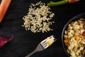 Fresh Orzo Salad With carrots, leeks, red and green pepper. Royalty Free Stock Photo