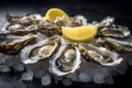 Fresh oysters ice lemon. Generate Ai Royalty Free Stock Photo