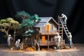 Fresh paint Miniature workers painting, capturing the essence of renovation