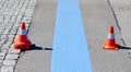 Fresh painted blue line for short-term parking zone