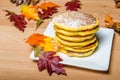 Fresh pancakes with fall leaves