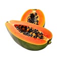 Fresh papaya fruit. Two half of ripe fruit isolated. Healthy diet. Vegetarian food