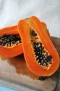 Fresh Papaya with Seed on Wooden Board Royalty Free Stock Photo