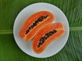 Fresh papaya slices on white plate Royalty Free Stock Photo