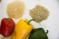 fresh paprika and brown and white rice Royalty Free Stock Photo