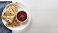 Fresh Paratha with Red Dipping Sauce on a Wooden Table, Copy Space