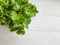 fresh parsley bunches seasoning organic on a white wooden background