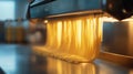 Fresh pasta being created in an industrial kitchen setting with warm lighting effects Royalty Free Stock Photo