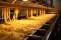 Fresh pasta drying on equipment. Generative AI