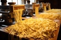 Fresh pasta drying on equipment. Generative AI